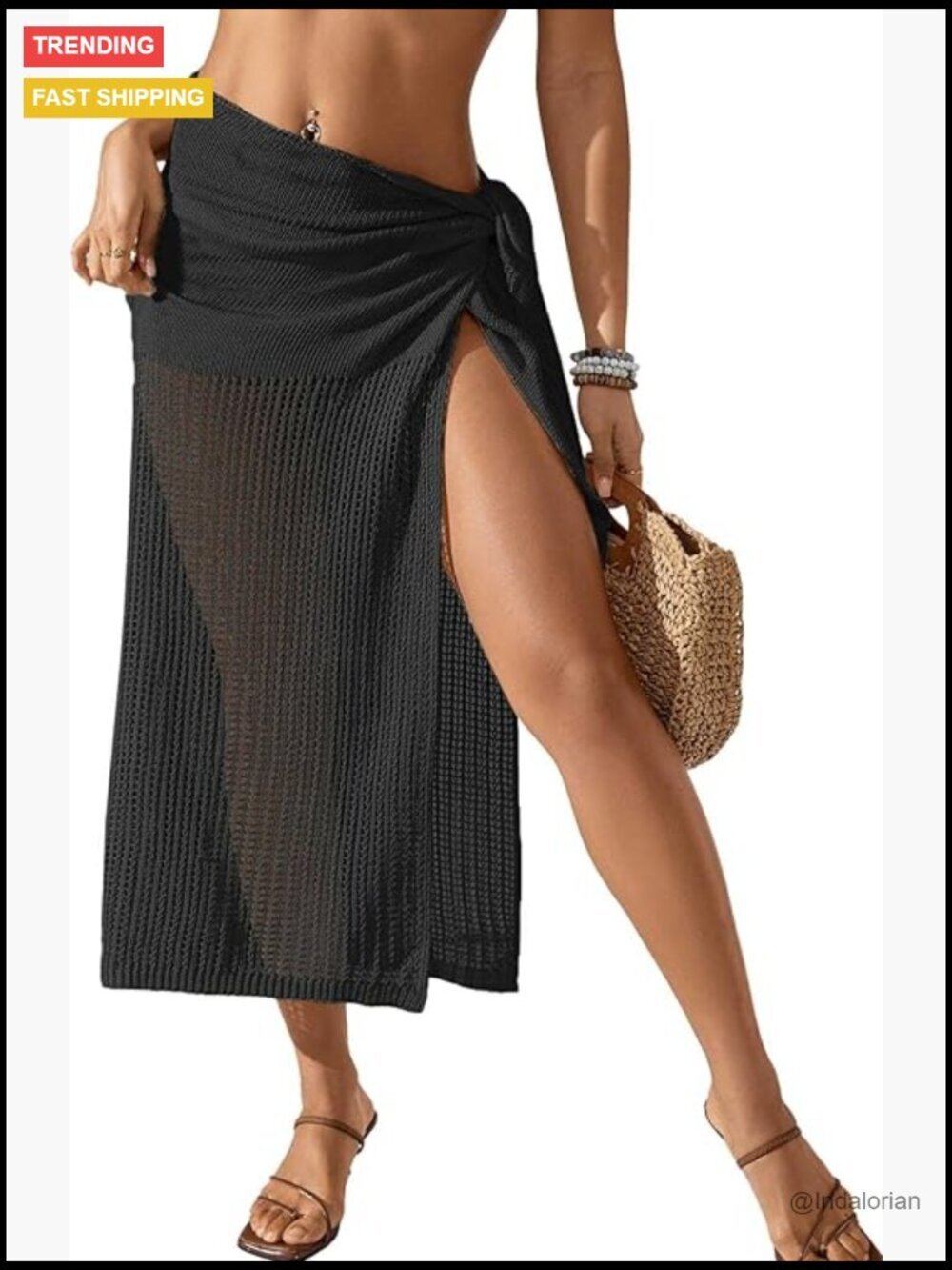 Crochet Swimsuit Coverup Wrap Sarong Waist Tie Side Slit Beach Skirt